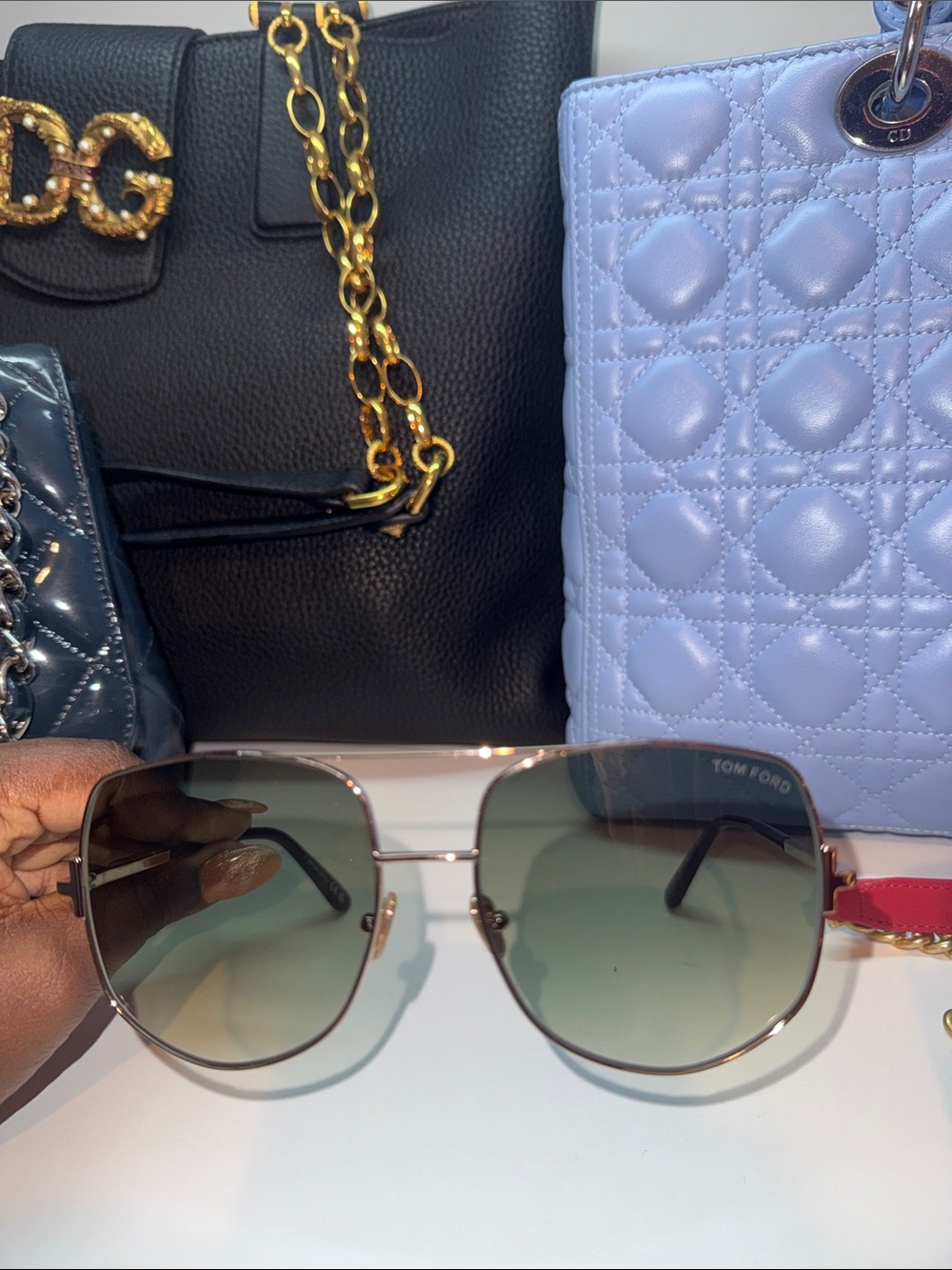 Tom Ford Gold Metal Aviator Sunglasses with Green Gradient Lenses